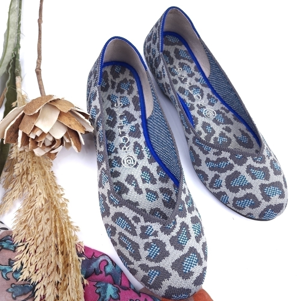 Rothy's Stylish Gray Blue Leopard Women's Flats sz 8.5
